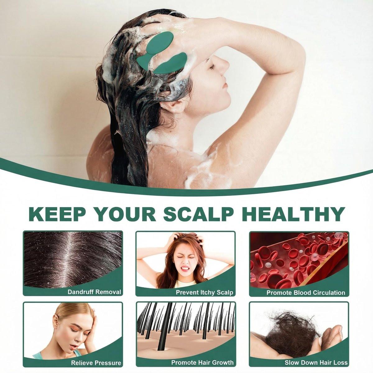 Meartchy Silikon-Kopfhautmassagebürste – Shampoo-Bürste für Haarwachstum und Schuppenentfernung, Kopfhaut-Stimulator und Peeling-Bürste mit weichen Borsten für nasse und trockene Kopfhautpflege (Dunkelgrün)