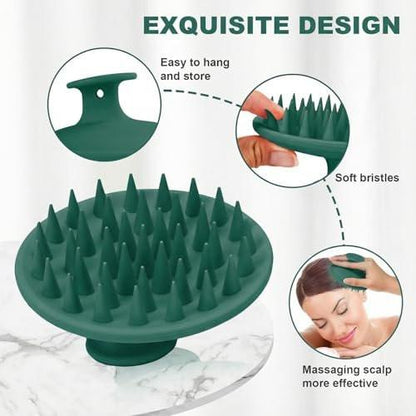 Meartchy Silikon-Kopfhautmassagebürste – Shampoo-Bürste für Haarwachstum und Schuppenentfernung, Kopfhaut-Stimulator und Peeling-Bürste mit weichen Borsten für nasse und trockene Kopfhautpflege (Dunkelgrün)