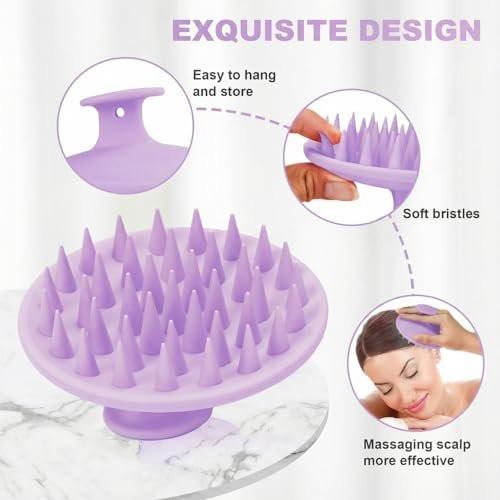 Silicone Kopfhaut Massagebürste Shampoo Bürste, Kopfhautbürste für Haarwachstum & Schuppenentfernung, Haar Scrubber Kopfhaut Stimulator Peeling Bürste mit weichen Borsten für nasse & trockene Kopfhautpflege (Helllila)