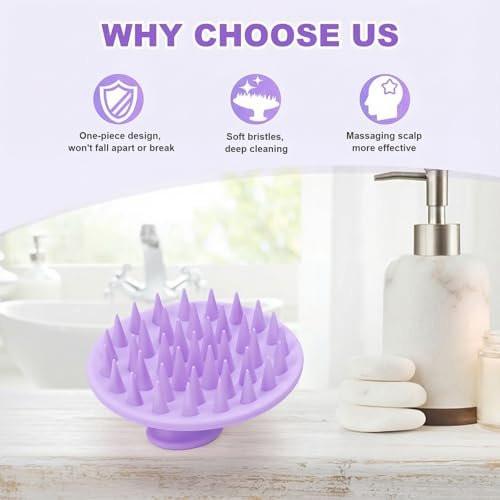 Silicone Kopfhaut Massagebürste Shampoo Bürste, Kopfhautbürste für Haarwachstum & Schuppenentfernung, Haar Scrubber Kopfhaut Stimulator Peeling Bürste mit weichen Borsten für nasse & trockene Kopfhautpflege (Helllila)