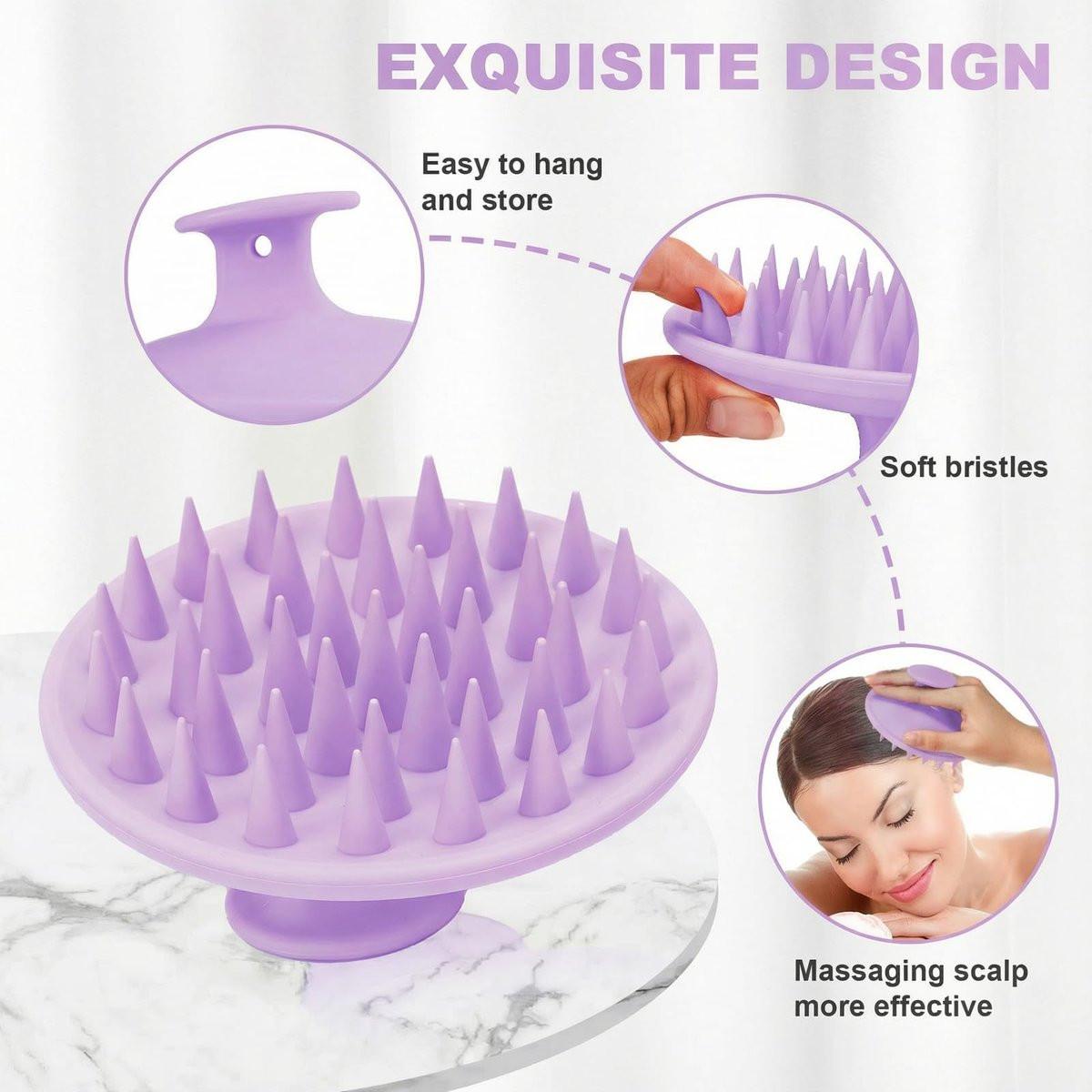 Silicone Kopfhaut Massagebürste Shampoo Bürste, Kopfhautbürste für Haarwachstum & Schuppenentfernung, Haar Scrubber Kopfhaut Stimulator Peeling Bürste mit weichen Borsten für nasse & trockene Kopfhautpflege (Helllila)