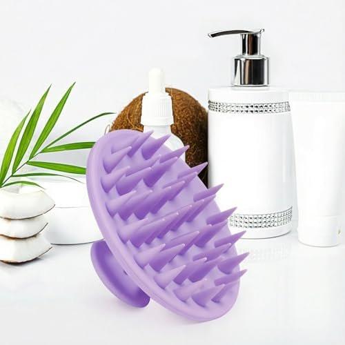 Silicone Kopfhaut Massagebürste Shampoo Bürste, Kopfhautbürste für Haarwachstum & Schuppenentfernung, Haar Scrubber Kopfhaut Stimulator Peeling Bürste mit weichen Borsten für nasse & trockene Kopfhautpflege (Helllila)