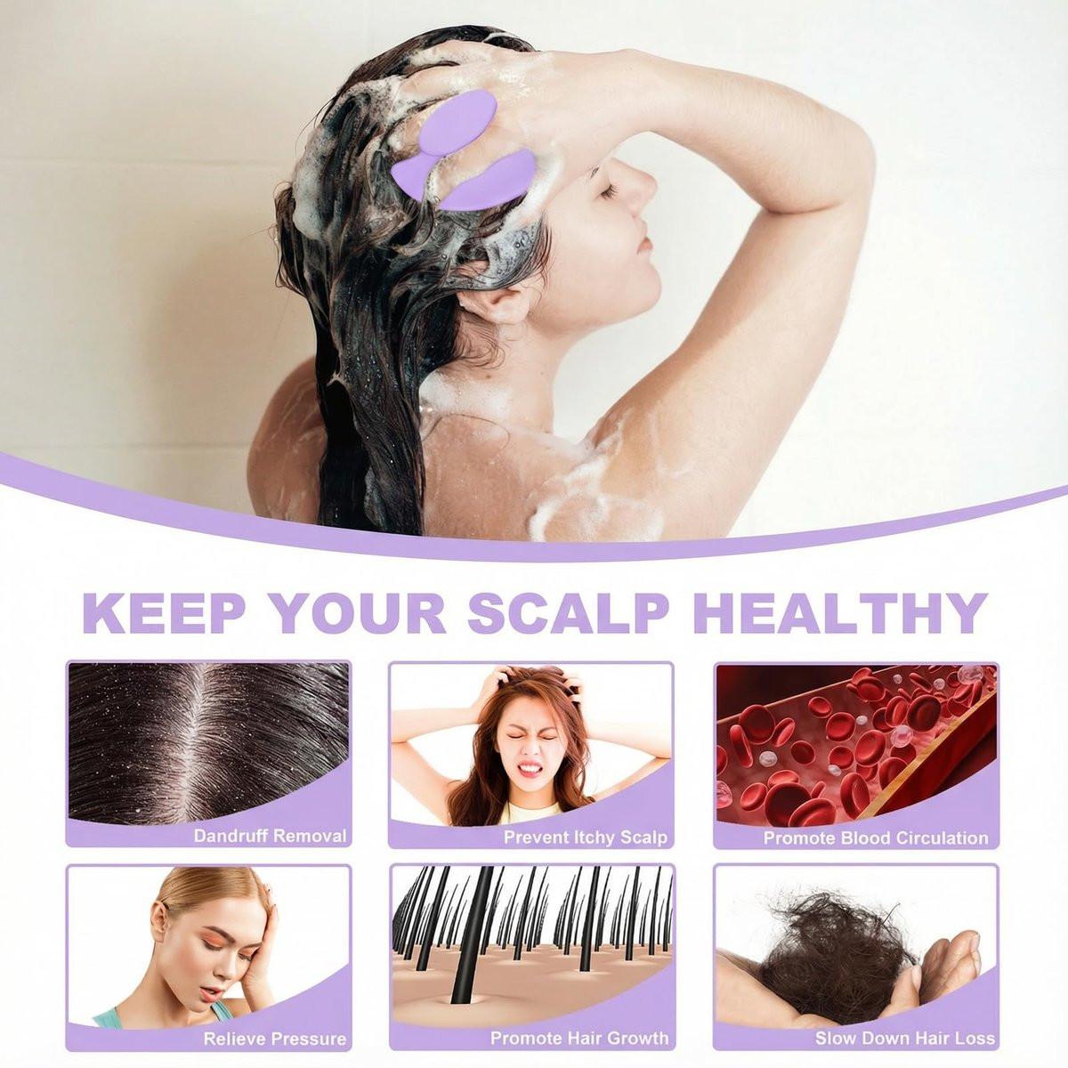 Silicone Kopfhaut Massagebürste Shampoo Bürste, Kopfhautbürste für Haarwachstum & Schuppenentfernung, Haar Scrubber Kopfhaut Stimulator Peeling Bürste mit weichen Borsten für nasse & trockene Kopfhautpflege (Helllila)