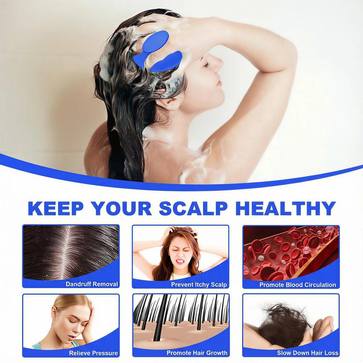 Meartchy Silikon-Kopfhautmassagebürste, Shampoo-Bürste für Haarwachstum & Schuppenentfernung, Haarbürste mit weichen Borsten für nasse und trockene Kopfhautpflege (Ozeanblau)