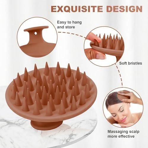 Meartchy Silikon-Kopfhautmassagebürste für die Dusche – Sanfte Borsten für Haarwachstum, Schuppenentfernung und Entspannung – Braun