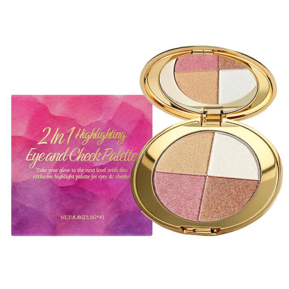 Eye & Cheek Palette – Lidschatten und Highlighter Make-up, multifunktionale Make-up-Palette, Contour-Kit, schimmernder Glow-Gesichts-Highlighter für Frauen, natürlicher Glow-Contour-Puder
