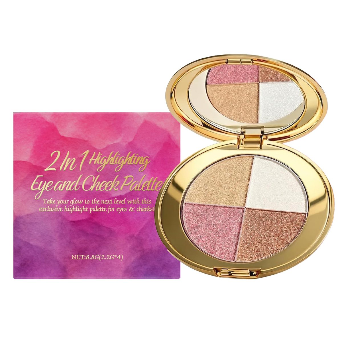 Eye & Cheek Palette – Lidschatten und Highlighter Make-up, multifunktionale Make-up-Palette, Contour-Kit, schimmernder Glow-Gesichts-Highlighter für Frauen, natürlicher Glow-Contour-Puder