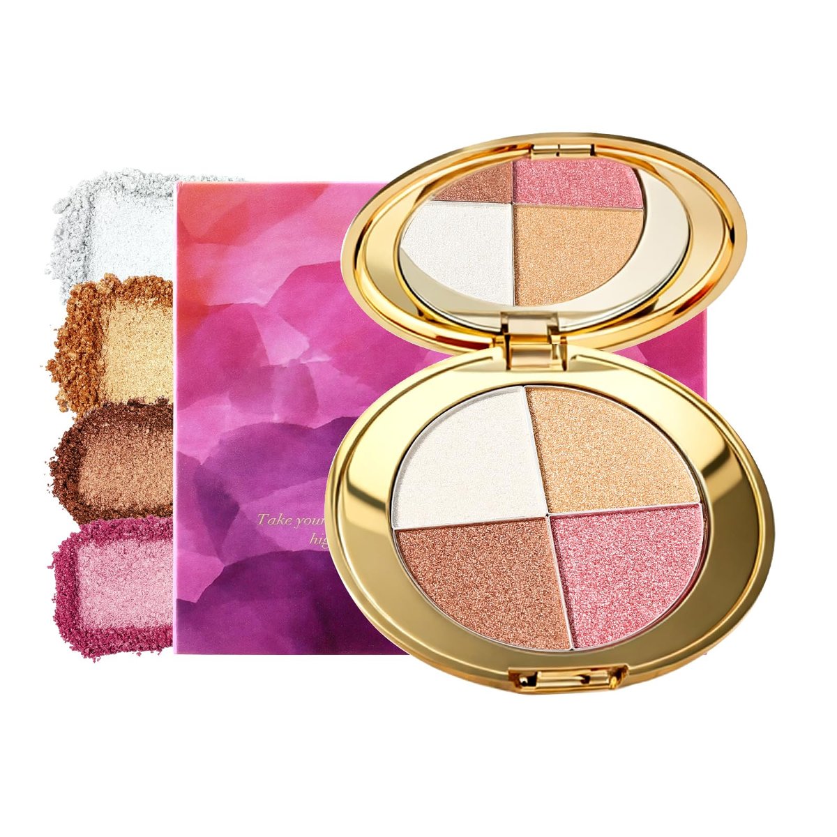 NUNUDA 4-in-1 Augen & Wangen Make-up Palette – Lidschatten, Rouge, Highlighter & Bronzer mit samtiger Textur, ideal für unterwegs, perfektes Geschenk für Frauen