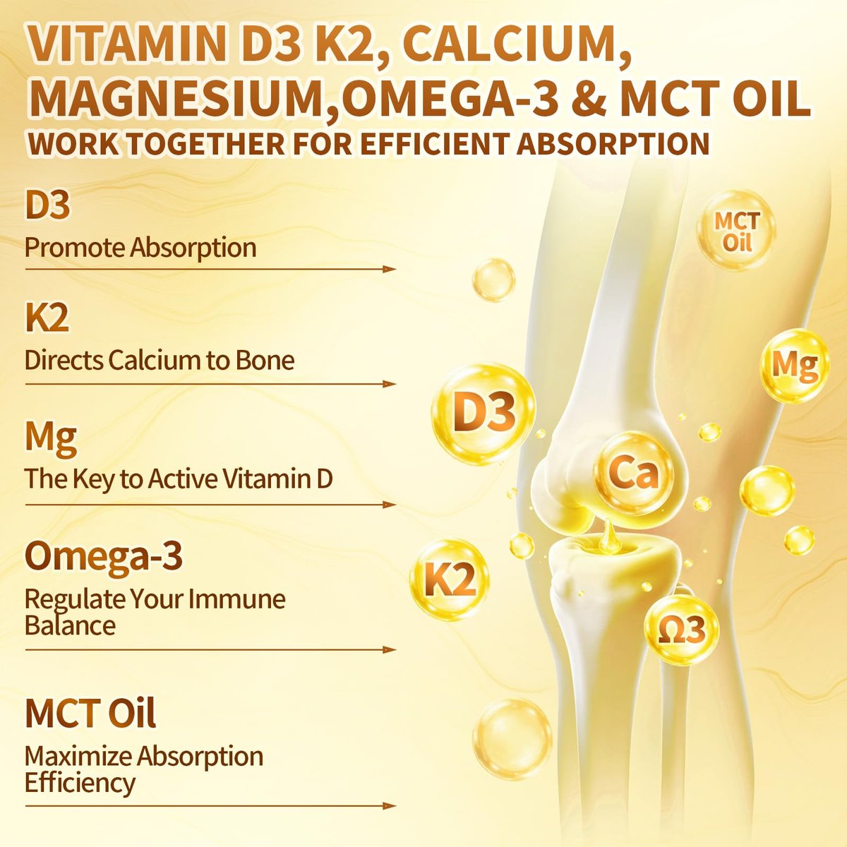 VivoNu Vitamin D3 K2 Tropfen – 20000 IE D3 & 400 µg K2 als MK-7 mit Magnesium, Calcium, Zink & Omega 3 – Orangen-Geschmack – 2 Unzen