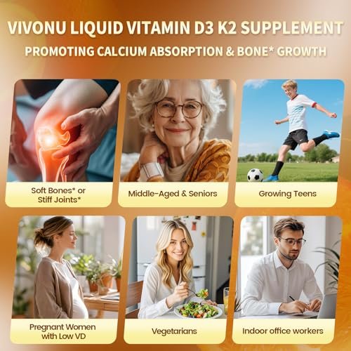 VivoNu Vitamin D3 K2 Tropfen – 20000 IE D3 & 400 µg K2 als MK-7 mit Magnesium, Calcium, Zink & Omega 3 – Orangen-Geschmack – 2 Unzen