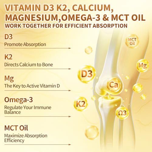 VivoNu Vitamin D3 K2 Tropfen – 20000 IE D3 & 400 µg K2 als MK-7 mit Magnesium, Calcium, Zink & Omega 3 – Orangen-Geschmack – 2 Unzen