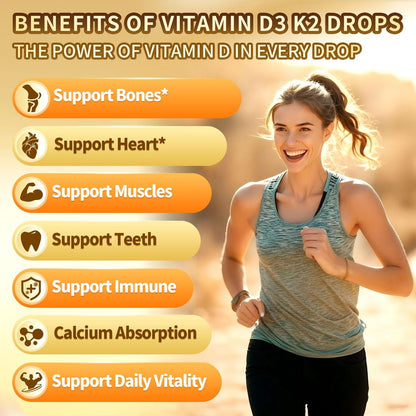 VivoNu Vitamin D3 K2 Tropfen – 20000 IE D3 & 400 µg K2 als MK-7 mit Magnesium, Calcium, Zink & Omega 3 – Orangen-Geschmack – 2 Unzen