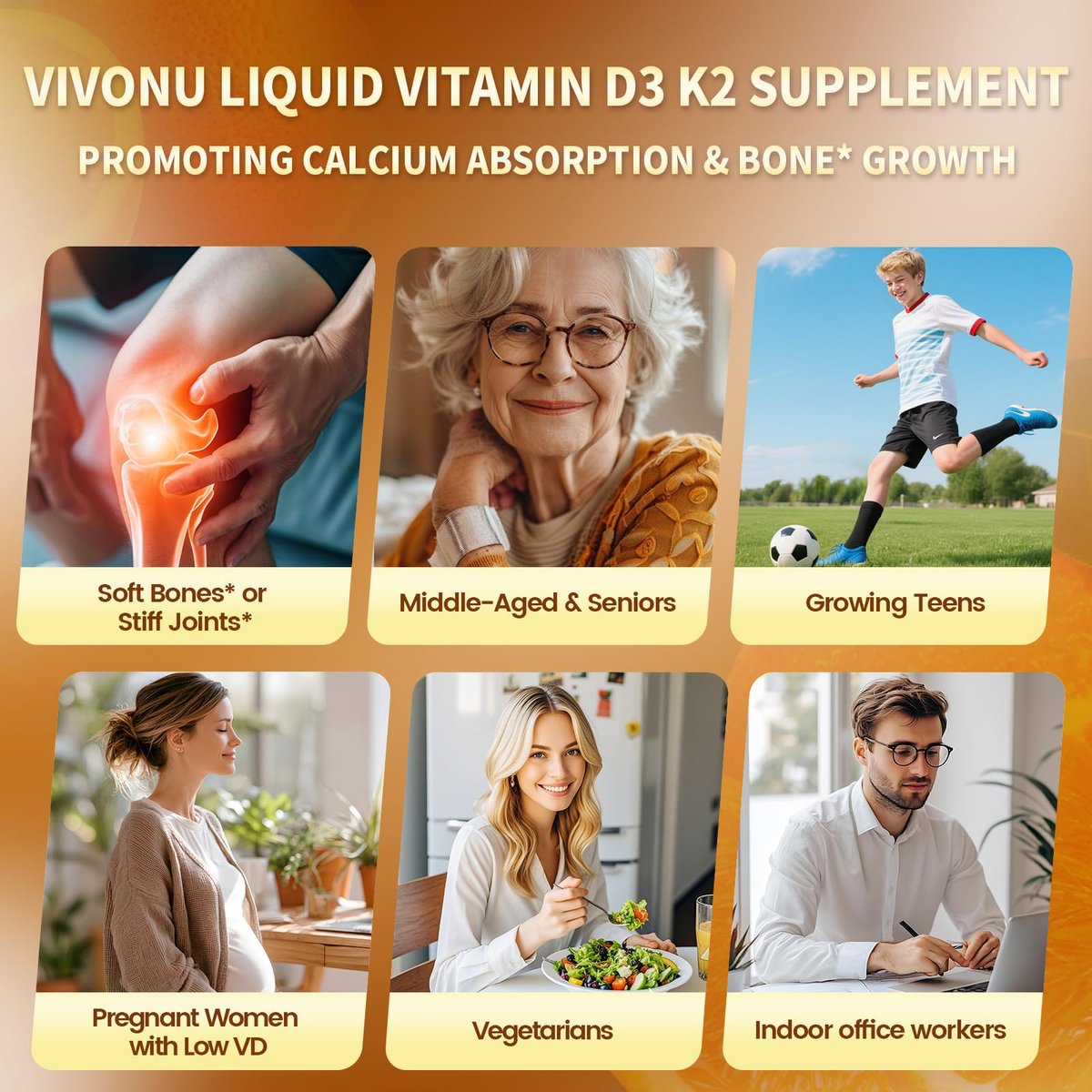 VivoNu Vitamin D3 K2 Tropfen – 20000 IE D3 & 400 µg K2 als MK-7 mit Magnesium, Calcium, Zink & Omega 3 – Orangen-Geschmack – 2 Unzen
