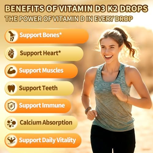 VivoNu Vitamin D3 K2 Tropfen – 20000 IE D3 & 400 µg K2 als MK-7 mit Magnesium, Calcium, Zink & Omega 3 – Orangen-Geschmack – 2 Unzen