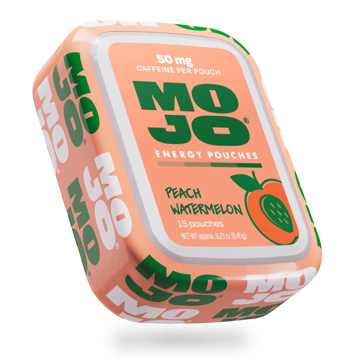 MOJO Energy Pouches Pfirsich-Wassermelone Geschmack, 50 mg Koffein pro Beutel, 15 Beutel, Einzelpackung