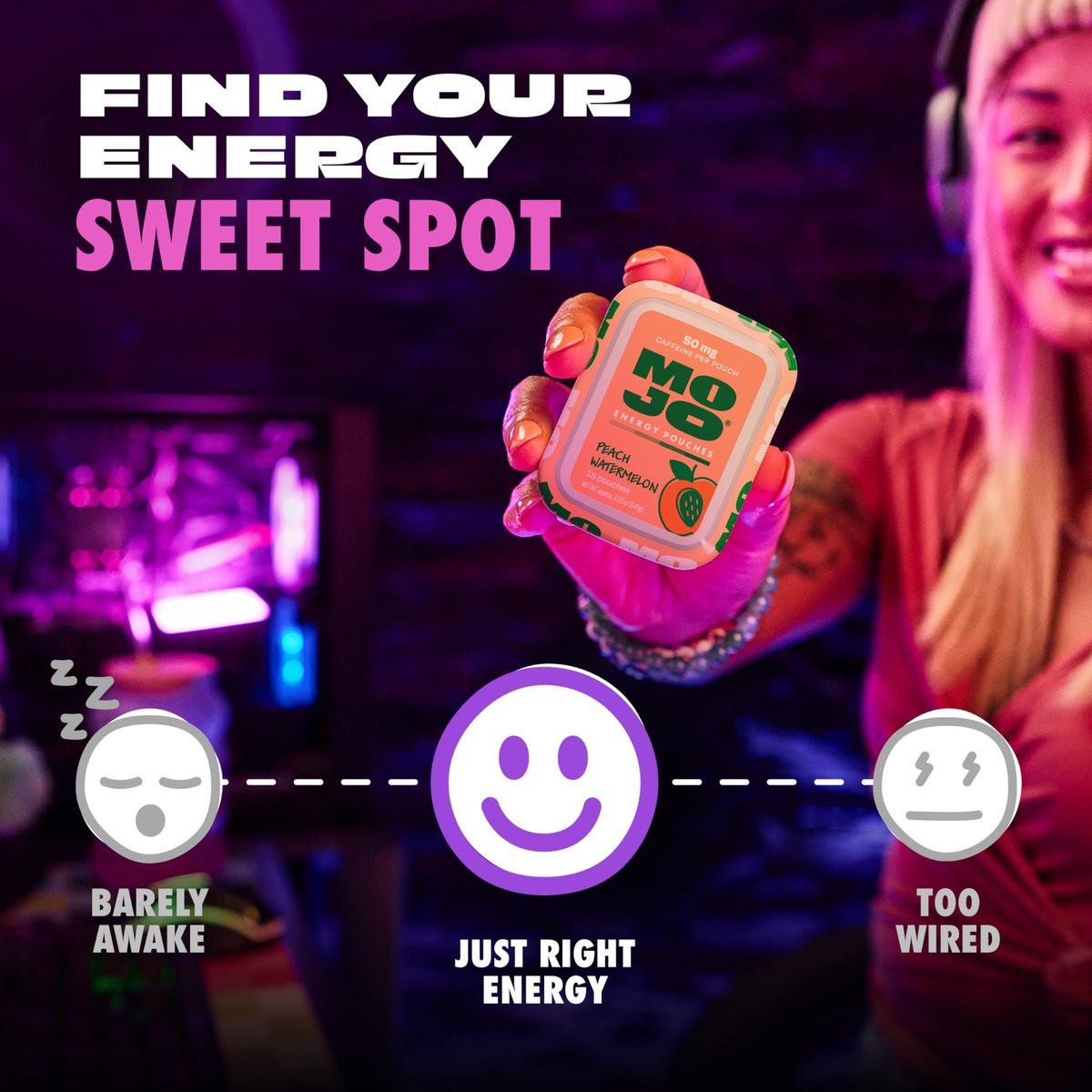 MOJO Energy Pouches Pfirsich-Wassermelone Geschmack, 50 mg Koffein pro Beutel, 15 Beutel, Einzelpackung