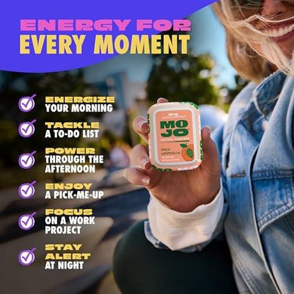 MOJO Energy Pouches Pfirsich-Wassermelone Geschmack, 50 mg Koffein pro Beutel, 15 Beutel, Einzelpackung