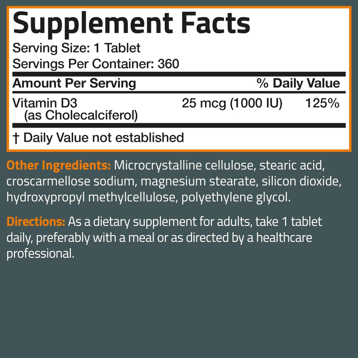 Bronson Vitamin D3 1000 IE (25 µg) Niedrig dosiertes Vitamin D, 360 Tabletten