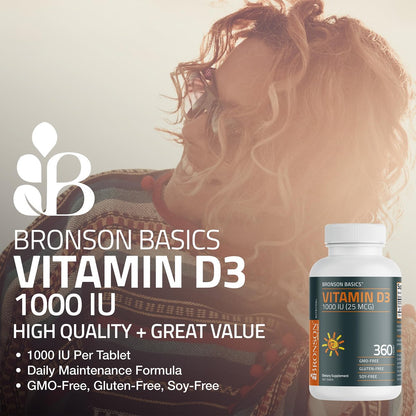 Bronson Vitamin D3 1000 IE (25 µg) Niedrig dosiertes Vitamin D, 360 Tabletten