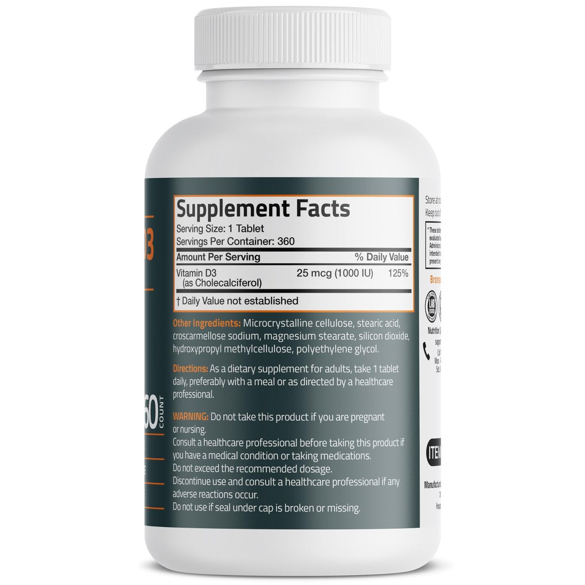 Bronson Vitamin D3 1000 IE (25 µg) Niedrig dosiertes Vitamin D, 360 Tabletten
