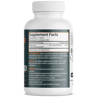 Bronson Vitamin D3 1000 IE (25 µg) Niedrig dosiertes Vitamin D, 360 Tabletten