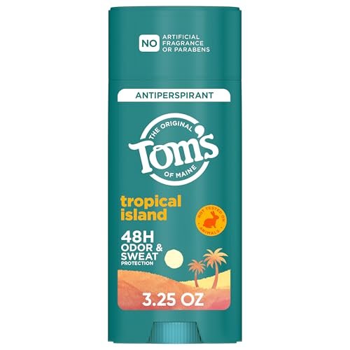 Tom’s of Maine Tropical Island Antiperspirant für Männer und Frauen – ohne künstliche Duftstoffe, Farbstoffe oder Konservierungsmittel, ohne Backpulver, 48-Stunden-Geruchs- und Schweißschutz, 92 g