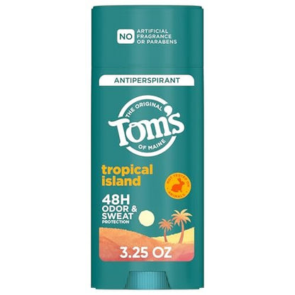 Tom’s of Maine Tropical Island Antiperspirant für Männer und Frauen – ohne künstliche Duftstoffe, Farbstoffe oder Konservierungsmittel, ohne Backpulver, 48-Stunden-Geruchs- und Schweißschutz, 92 g