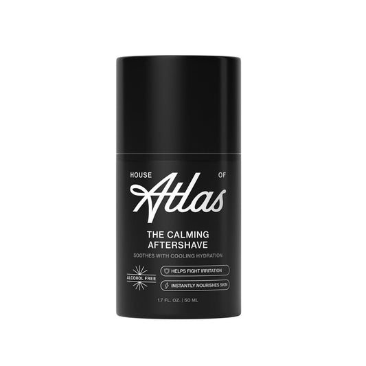 House of Atlas Beruhigender Aftershave Balsam für Männer, Feuchtigkeitsspendende & Beruhigende Rasierpflege mit Aloe, Kamille & Hamamelis, Alkoholfrei, Leicht, Stellt Hautbarriere wieder her & Macht Stoppeln weicher, 50 ml