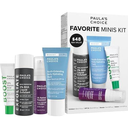 Paula's Choice Favorites Mini Kit – 4-teiliges Hautpflege-Set mit BHA, Retinol, Azelainsäure & SPF 50 für strahlende Haut – Reisegröße