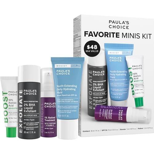Paula's Choice Favorites Mini Kit – 4-teiliges Hautpflege-Set mit BHA, Retinol, Azelainsäure & SPF 50 für strahlende Haut – Reisegröße