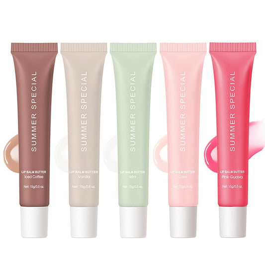5er Set Sommer-Spezial Lippenbalsam Butter - Natürliche Sheabutter & Avocadoöl, Feuchtigkeitsspendend, Leicht & Nicht-Klebrig, Pflegeset für Trockene Lippen