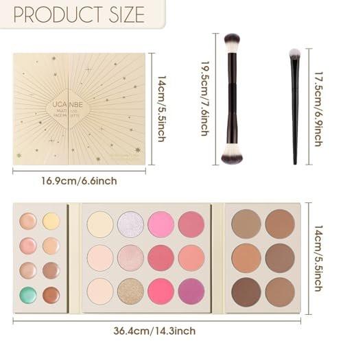 UCANBE 26 Farben Gesichts-Makeup-Paletten-Set, All-in-One Makeup-Set mit Concealer, Highlighter, Rouge, Bronzer und 2 Pinseln – Vielseitiges Beauty-Makeup-Geschenkset für Frauen, Reisefreundlich