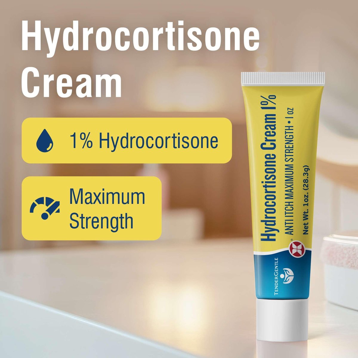 TenderGentle 1% Hydrocortison Creme Maximale Stärke, 2er Pack – 1 oz Anti-Juckreiz Creme bei Juckreiz und Hautausschlägen – für Ekzeme, Giftefeu, Insektenstiche und mehr