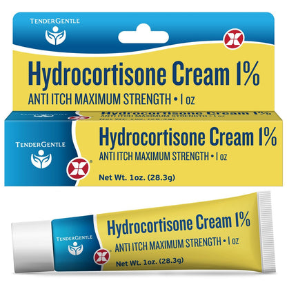 TenderGentle 1% Hydrocortison Creme Maximalstärke - 28 g Anti-Juckreiz Creme bei Juckreiz und Hautausschlägen - für Ekzeme, Giftefeu, Insektenstiche und mehr