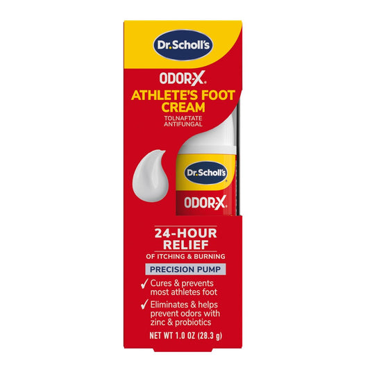 Dr. Scholl's Odor-X Fußpilz Creme Behandlung - 24 Stunden Linderung von Juckreiz & Brennen, bekämpft Fußpilz, Präzisionspumpe, hilft Gerüche zu beseitigen & verhindern, Fußgesundheit, 28 g