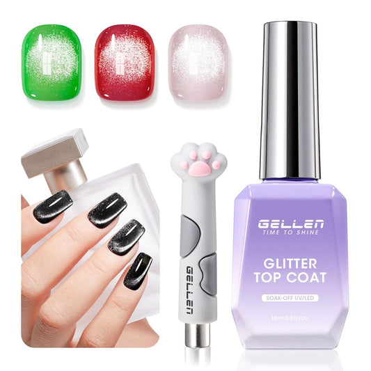 GELLEN Cat Eye Gel Nagellack Silber, Magnetischer Weißer Cat Eye Gel Top Coat, Glitzer Shimmer No Wipe Top Coat Gel Polish, UV LED Nagellampen Nagelkunst DIY Maniküre 18ml
