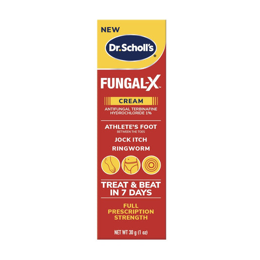 Dr. Scholl's Fungal-X Creme – Behandlung von Fußpilz, Jock Juckreiz, Ringelflechte, Linderung von Juckreiz, Brennen, Stechen, Behandeln & Besiegen in 7 Tagen, Volle verschreibungspflichtige Stärke, 28 g
