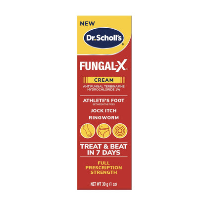 Dr. Scholl's Fungal-X Creme – Behandlung von Fußpilz, Jock Juckreiz, Ringelflechte, Linderung von Juckreiz, Brennen, Stechen, Behandeln & Besiegen in 7 Tagen, Volle verschreibungspflichtige Stärke, 28 g