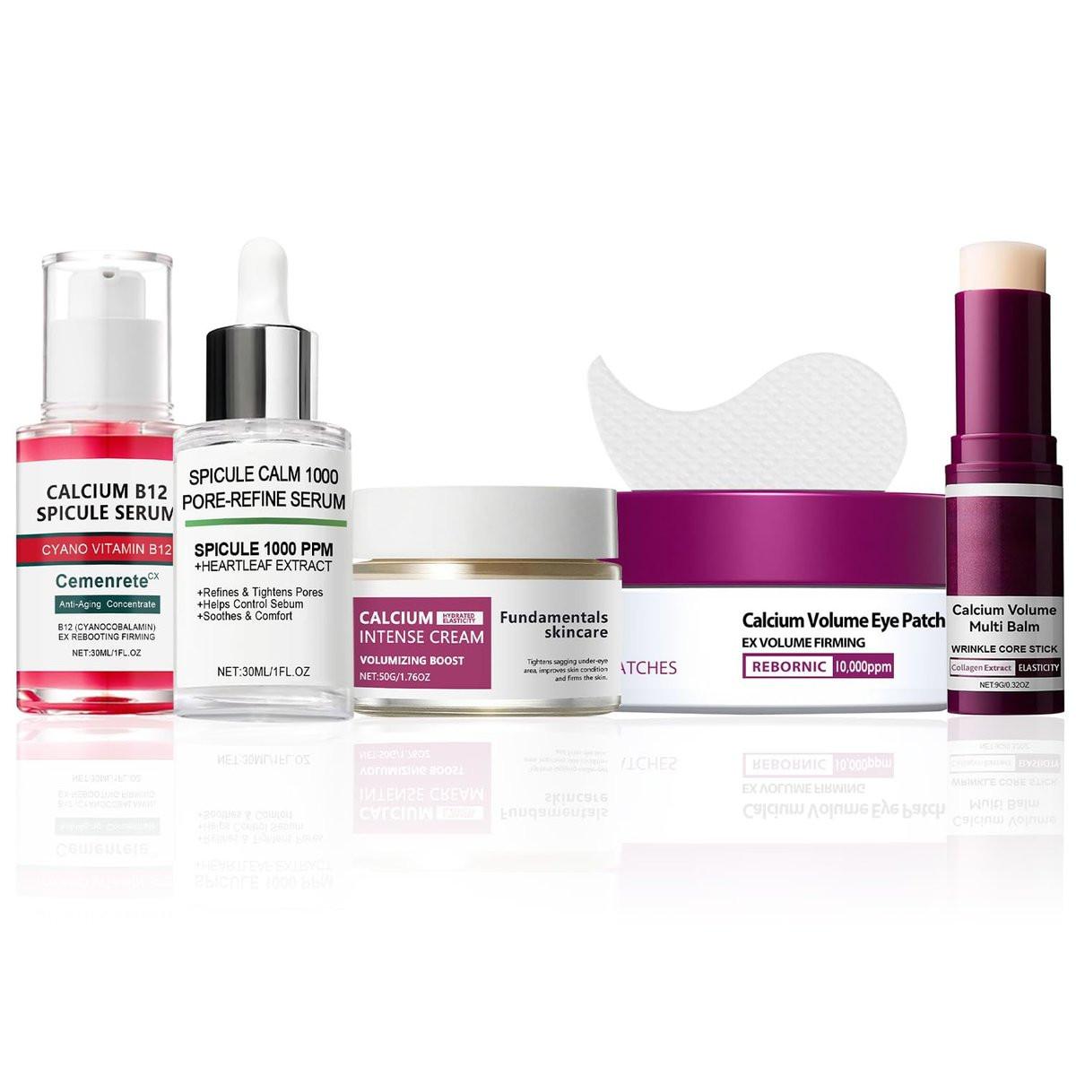 BGGJJ Collagen Hautpflege-Set – 5-teiliges Anti-Aging-Gesichtspflegeset für Frauen – Strafft die Haut, verkleinert Poren, glättet Falten, feuchtigkeitsspendend – Inklusive Serum, Gesichtscreme, Augencreme, Toner und Reiniger