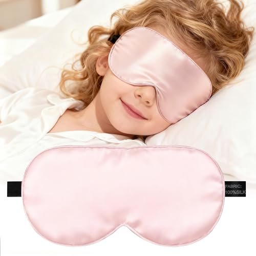 Seiden Schlafmaske für Kinder – 100% echte Naturseide, verstellbar, weich & leicht – Schlafbrille für Jungen & Mädchen (Pink)