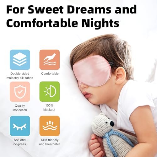 Seiden Schlafmaske für Kinder – 100% echte Naturseide, verstellbar, weich & leicht – Schlafbrille für Jungen & Mädchen (Pink)