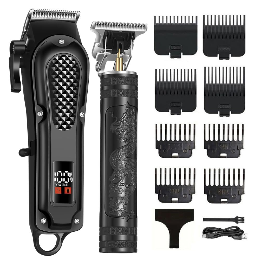 OIYO Kabelloser Haarschneider für Männer, Selbsthaarschnitt-Kit, Elektrischer Haarschneider und Trimmer, Wiederaufladbarer Barttrimmer mit verstellbarer Klinge und LCD-Display, Haarschneidewerkzeuge für den Heimgebrauch