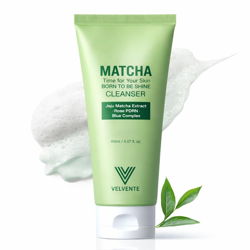 VELVENTE Matcha Sanfte Tiefenreinigung Gesichtsreiniger – Niedriger pH-Wert, Porenverfeinernd, mit Rose PDRN, Feuchtigkeitsspendend, für Rötungen und empfindliche Haut, Koreanische Hautpflege (150 ml)