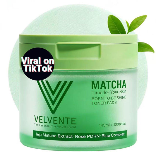 VELVENTE Matcha Toner Pads (100 Stück) mit Rose PDRN, Peptiden & Hyaluronsäure | Koreanische Gesichtspads für dunkle Flecken, zu Akne neigende & ungleichmäßige Haut, beruhigende, strahlende Haut, Make-up-Vorbereitung, tägliche Hautpflege