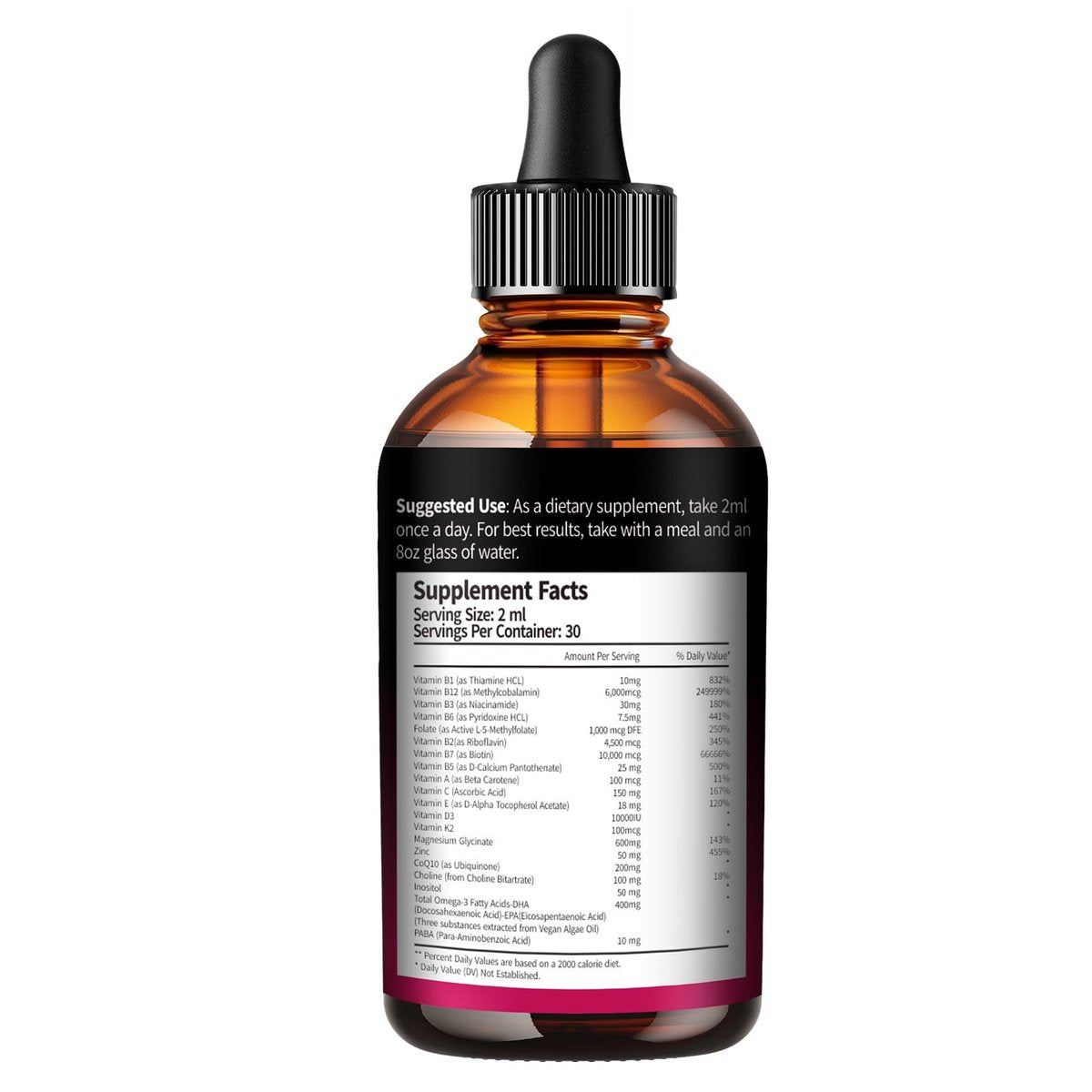 VivoNu Vitamin B Komplex flüssige Tropfen, methyliertes Vitamin B12 6000 mcg, B1, B6, B3, B5, B2, Folat, Biotin mit Vitamin C D A E, Magnesium, Zink, CoQ10 für Energie (1 Flasche)