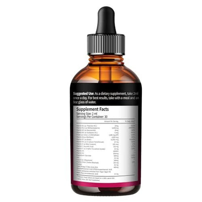 VivoNu Vitamin B Komplex flüssige Tropfen, methyliertes Vitamin B12 6000 mcg, B1, B6, B3, B5, B2, Folat, Biotin mit Vitamin C D A E, Magnesium, Zink, CoQ10 für Energie (1 Flasche)