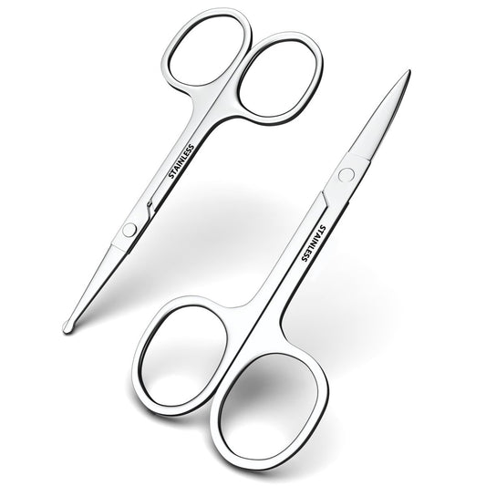 Präzisions-Haarschneideschere für Gesichtshaare, Augenbrauen- und Nasenhaarschere Set, Spiegelglanz-Edelstahl, Bart- und Schnurrbartschere für Männer und Frauen