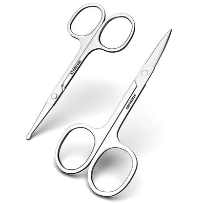 Präzisions-Haarschneideschere für Gesichtshaare, Augenbrauen- und Nasenhaarschere Set, Spiegelglanz-Edelstahl, Bart- und Schnurrbartschere für Männer und Frauen