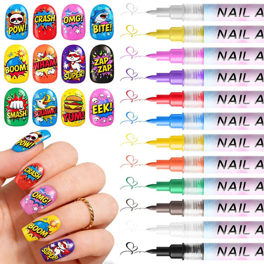 12er-Set Nagelkunststifte, 0,7 mm Feinspitze, wasserfest & schnell trocknend, DIY Nageldesign-Stifte für zu Hause & Salon