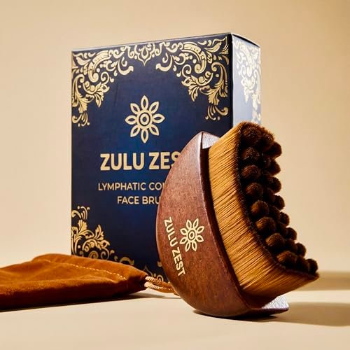 Gesichts-Bürste Lymphdrainage – Manueller Massager für Gesichtskonturen, Holzgriff mit gebogenen Borsten, Anti-Schwellungen, Gua Sha-Stil, weiche Trockenbürste, Hellbraun
